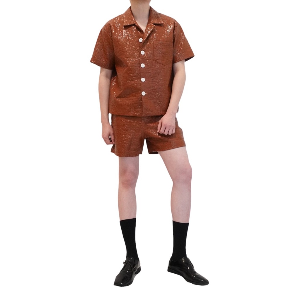 Brown shirt & short set custom handmade made by independent designer super chic